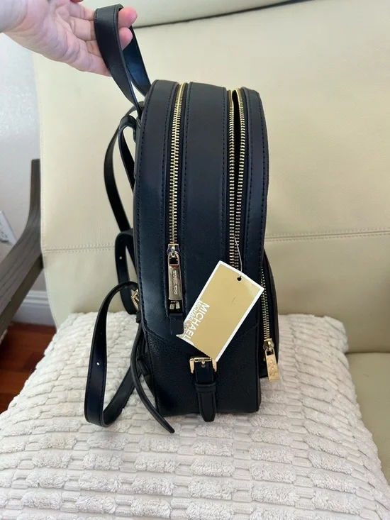 Michael Kors Black Pebbled Leather Mini Backpack with Gold Hardware - Picture 3 of 3